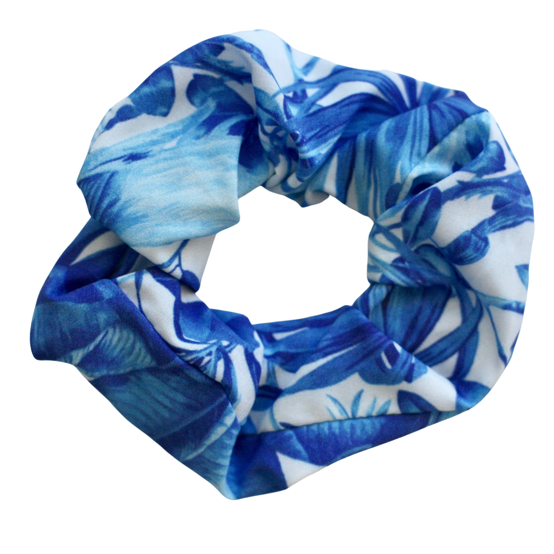 teen girls hair accessories scrunchie by Love Haidee Australia blue tropical floral print