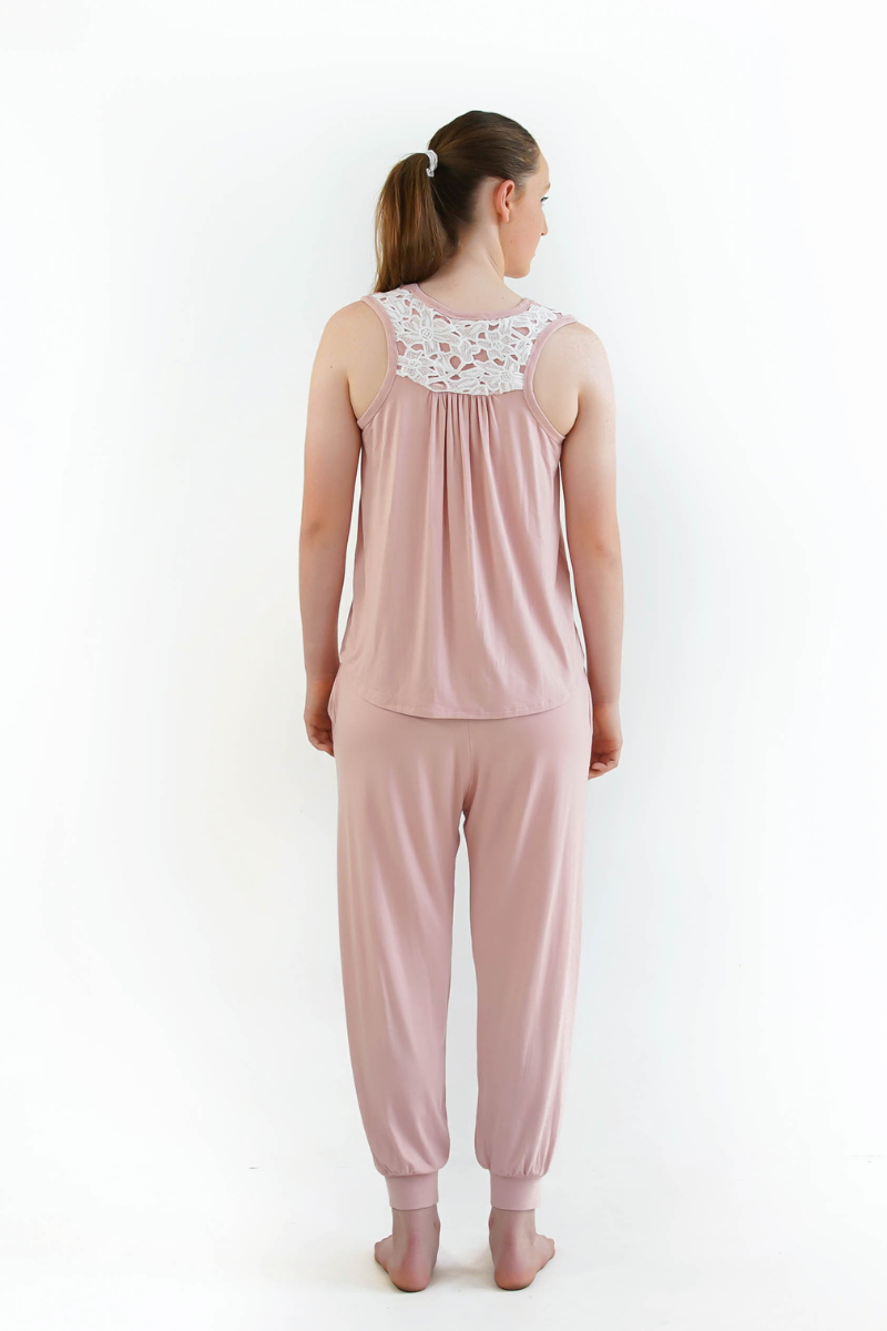 pink teen girls pyjamas set long pants and singlet by Love Haidee back view Ella