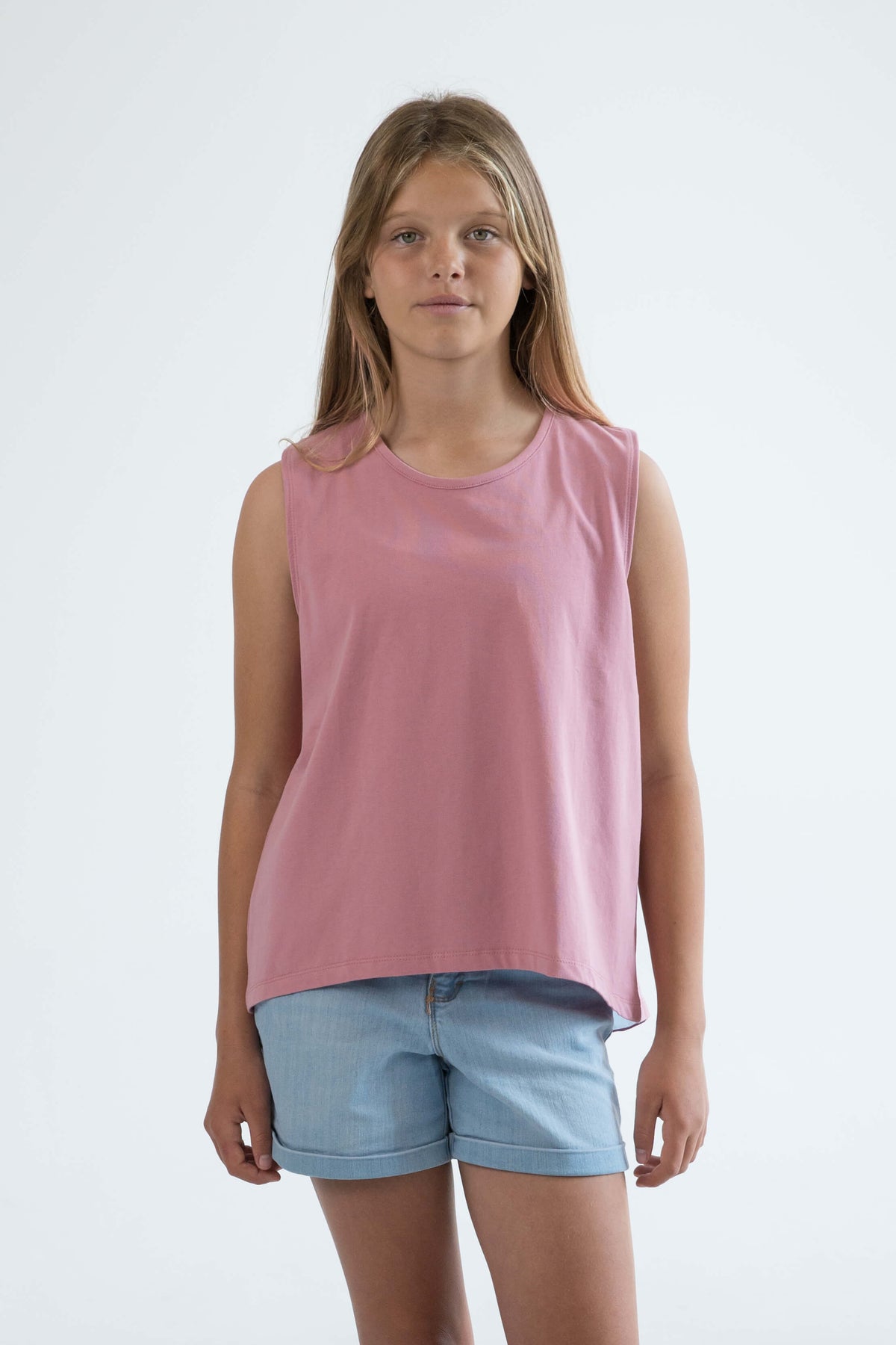 pink teen girls clothing sleeveless singlet top flamingo print by Love Haidee Australia front