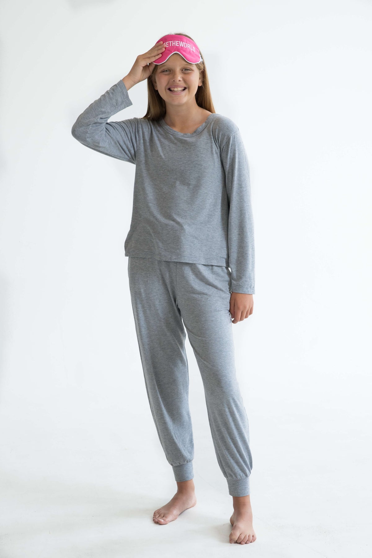 grey teen girls winter long sleeve bamboo pyjama top by Love Haidee Australia front view Chloe