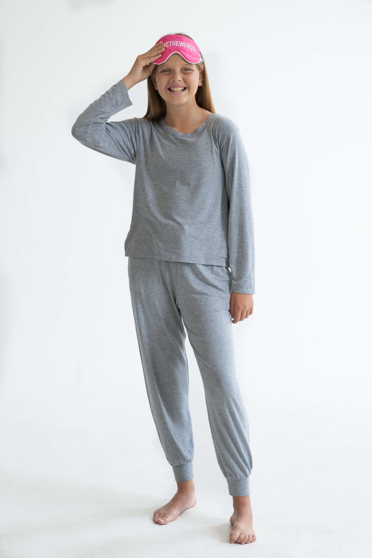 grey girls winter pyjamas set long pants and long sleeve top by Love Haidee Australia front