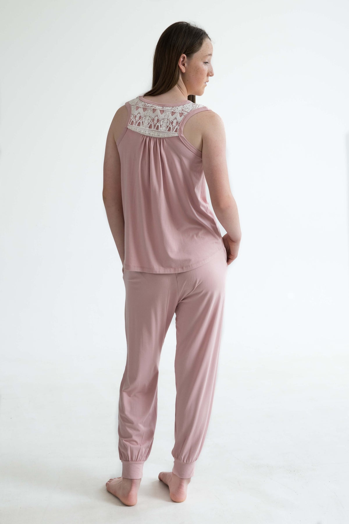 pink teen girls bamboo pyjamas long pants elastic waist, pockets and drawstring by Love Haidee Australia back