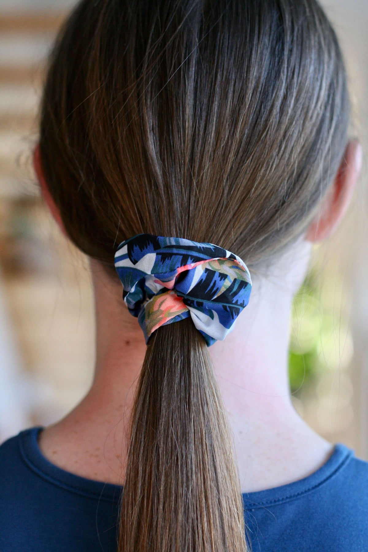 teen girls hair accessories scrunchie set by Love Haidee Australia banana leaf palms scrunchie in girls hair