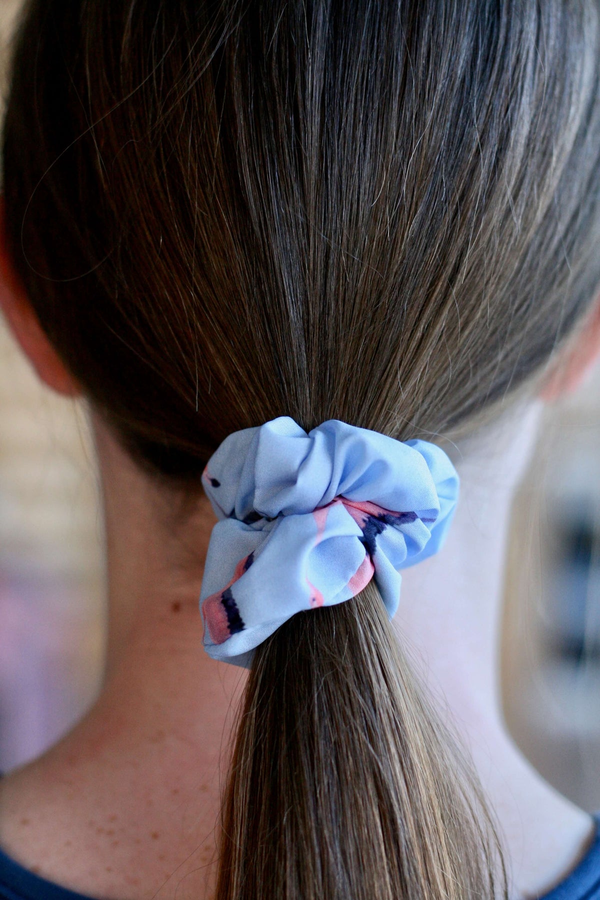 teen girls hair accessories scrunchie by Love Haidee Australia flamingo print in girls hair