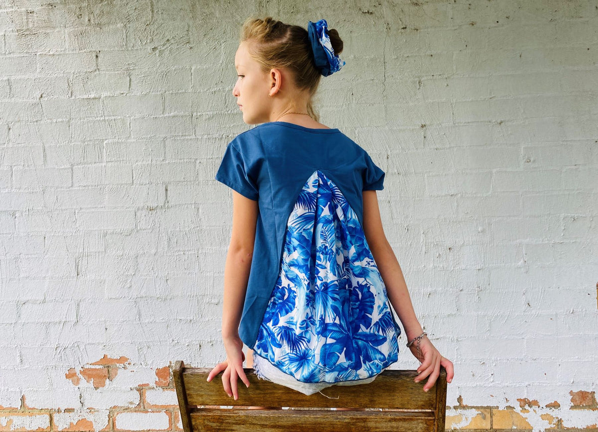 blue teen girls clothing short sleeve cropped t-shirt top tropical floral print by Love Haidee Australia summer's real world