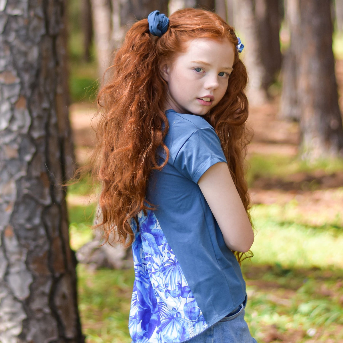 blue teen girls clothing short sleeve cropped t-shirt top tropical floral print by Love Haidee Australia the burleigh princesses