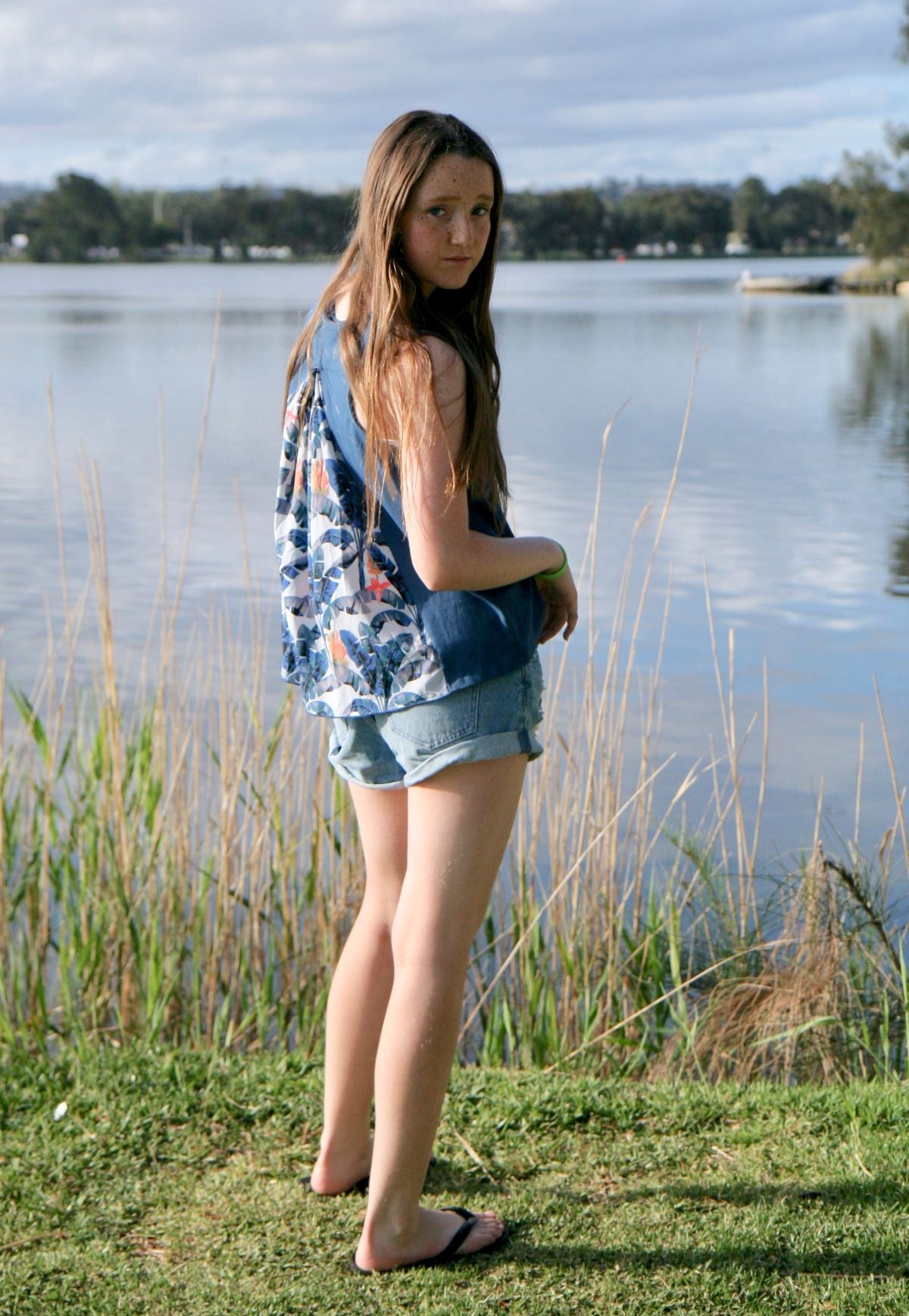 blue teen girls clothing sleeveless singlet top palm tree print by Love Haidee Australia summer
