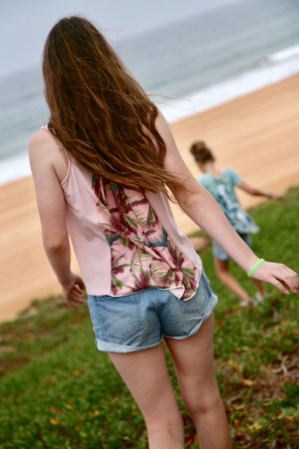 pink teen girls clothing sleeveless singlet top palm tree print by Love Haidee Australia racer back Ella lifestyle image summer