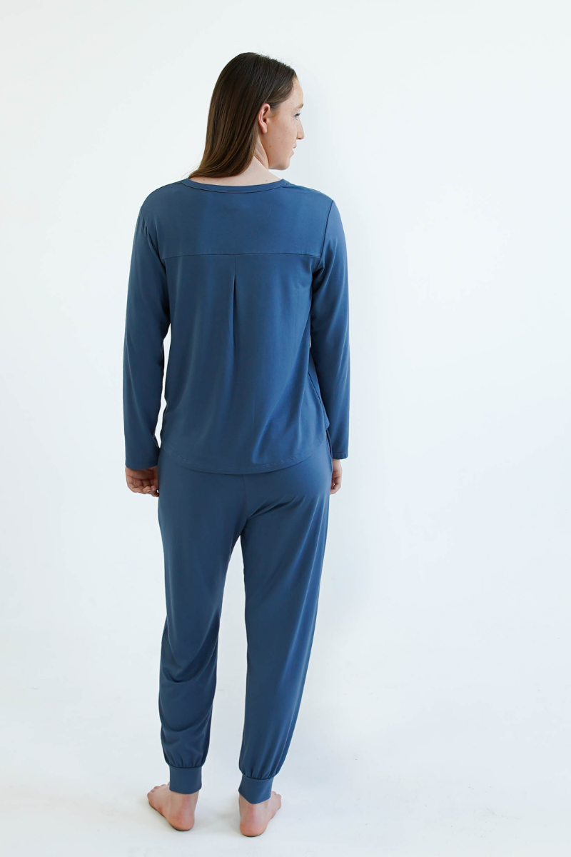 blue girls winter pyjamas set by Love Haidee Australia long pants and long sleeve top back