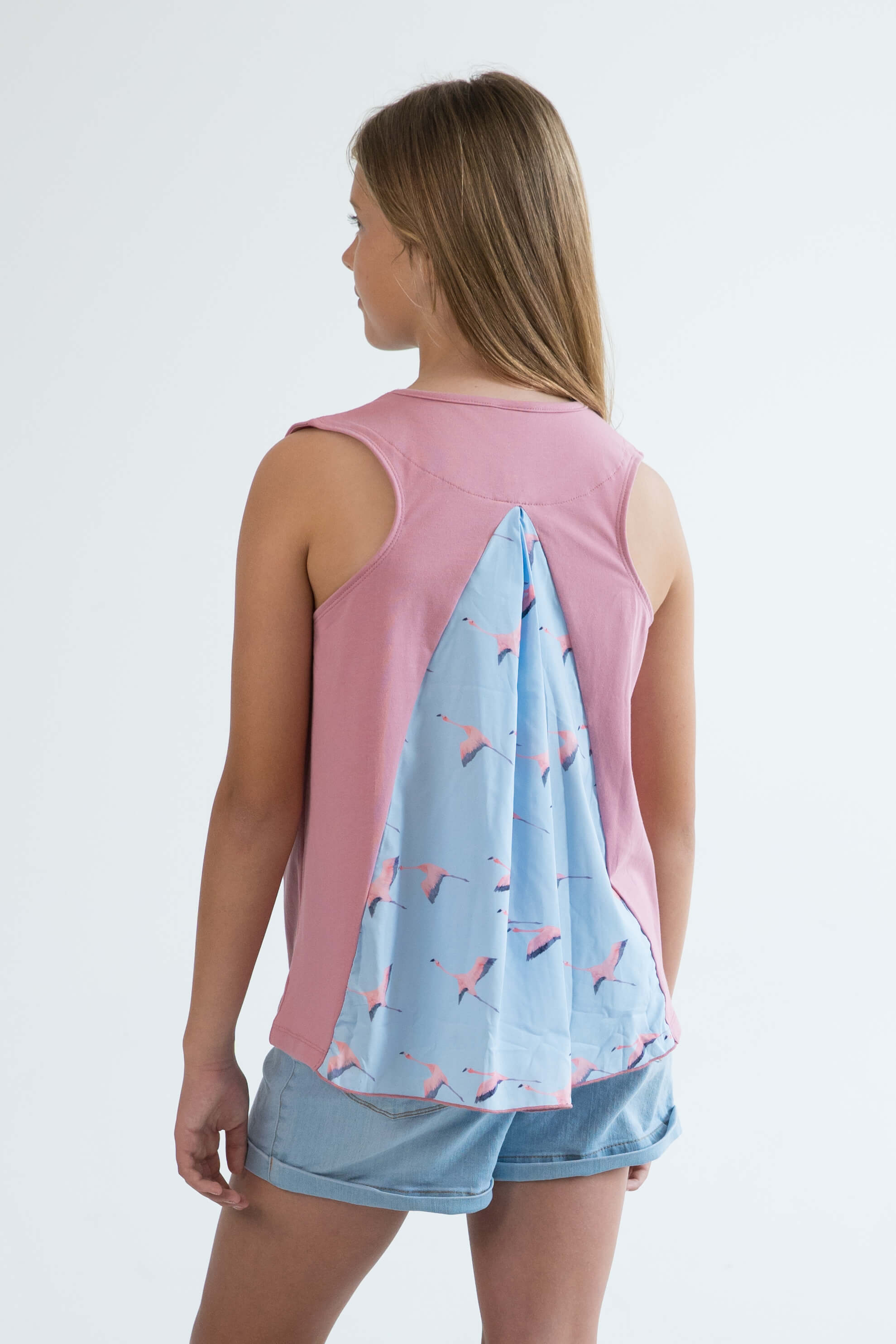pink teen girls clothing sleeveless singlet top flamingo print by Love Haidee Australia racer back
