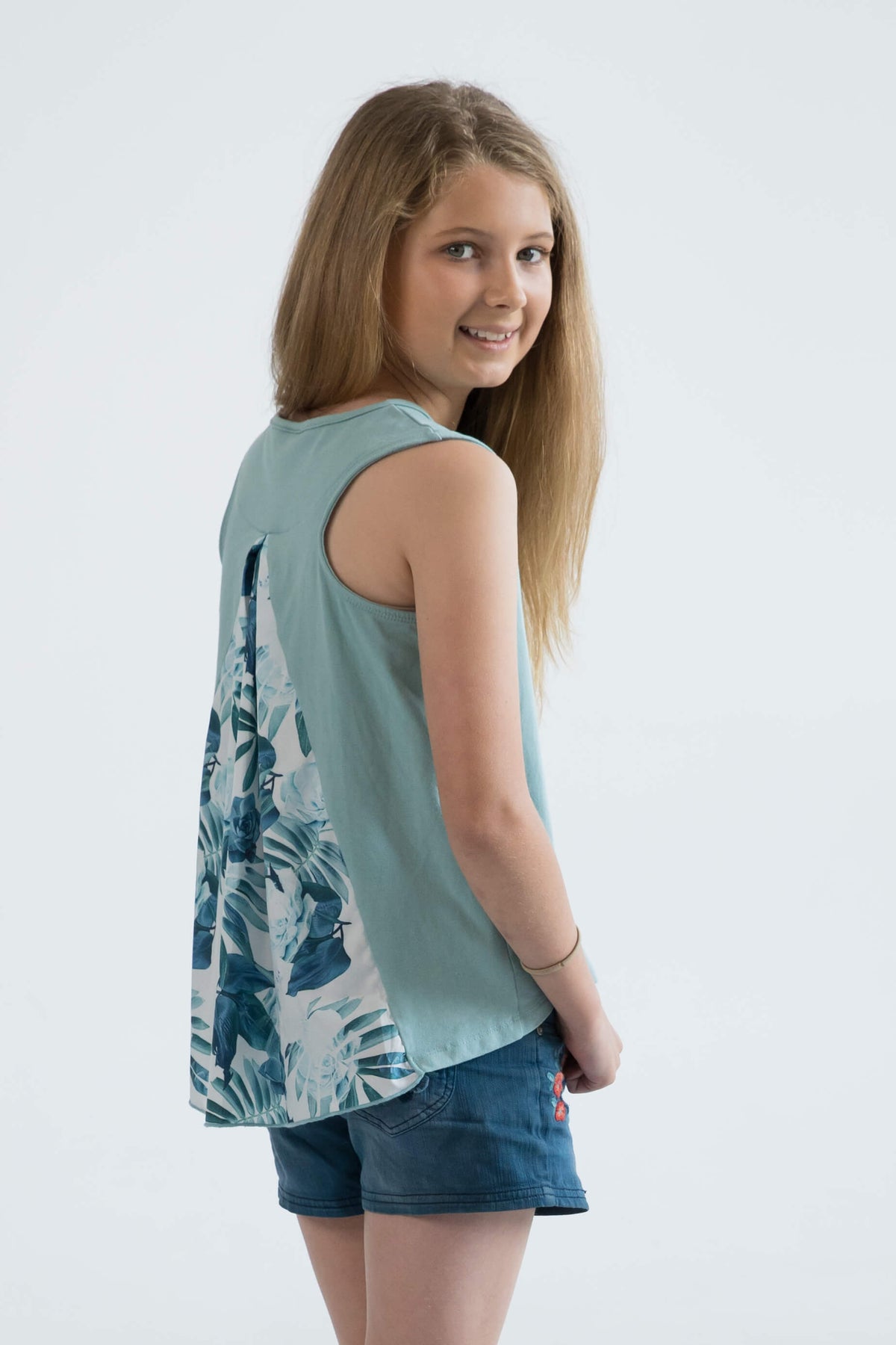 mint green teen girls clothing sleeveless singlet top floral print by Love Haidee Australia racer back