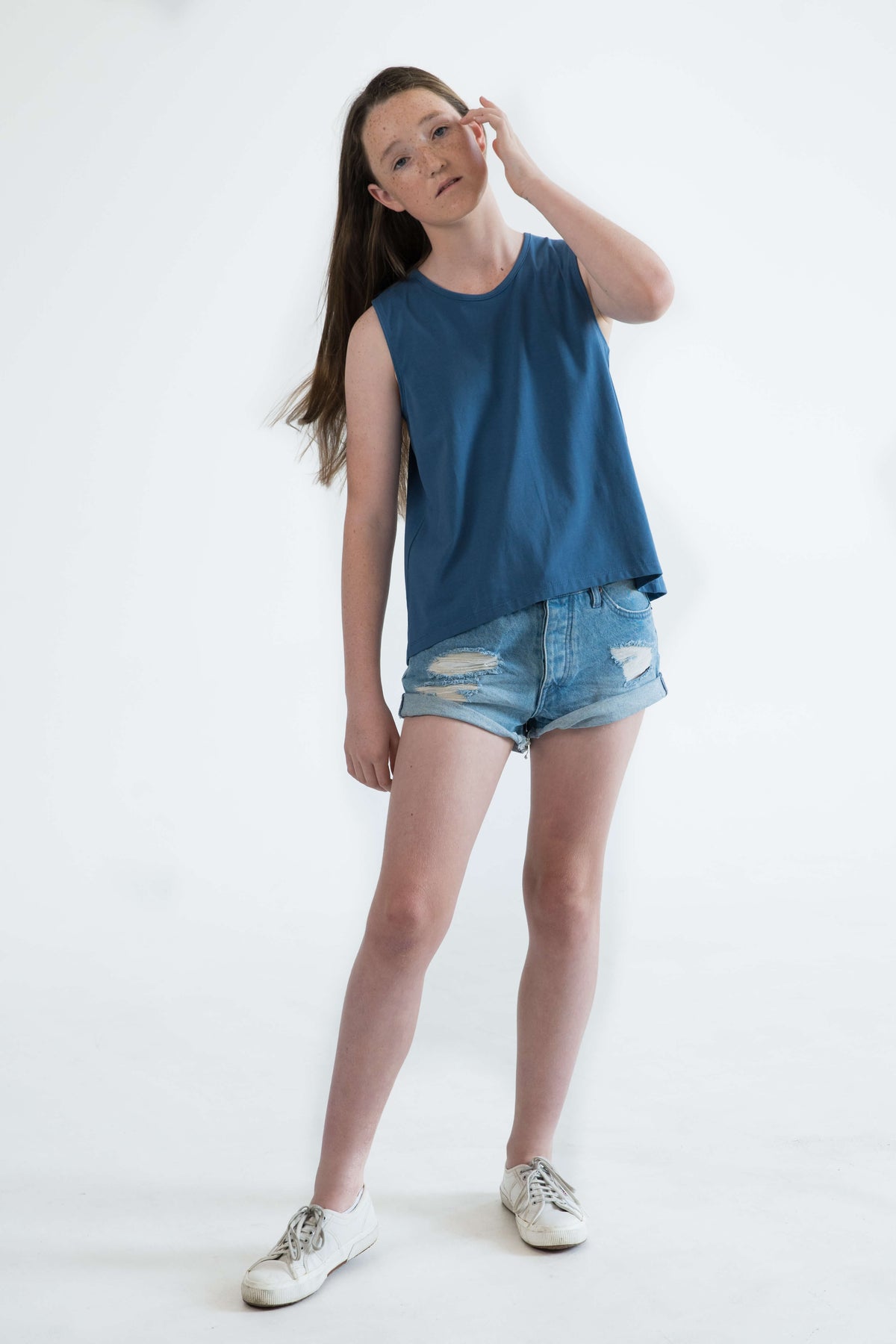 blue teen girls clothing sleeveless singlet top jungle summer print by Love Haidee Australia lifestyle image