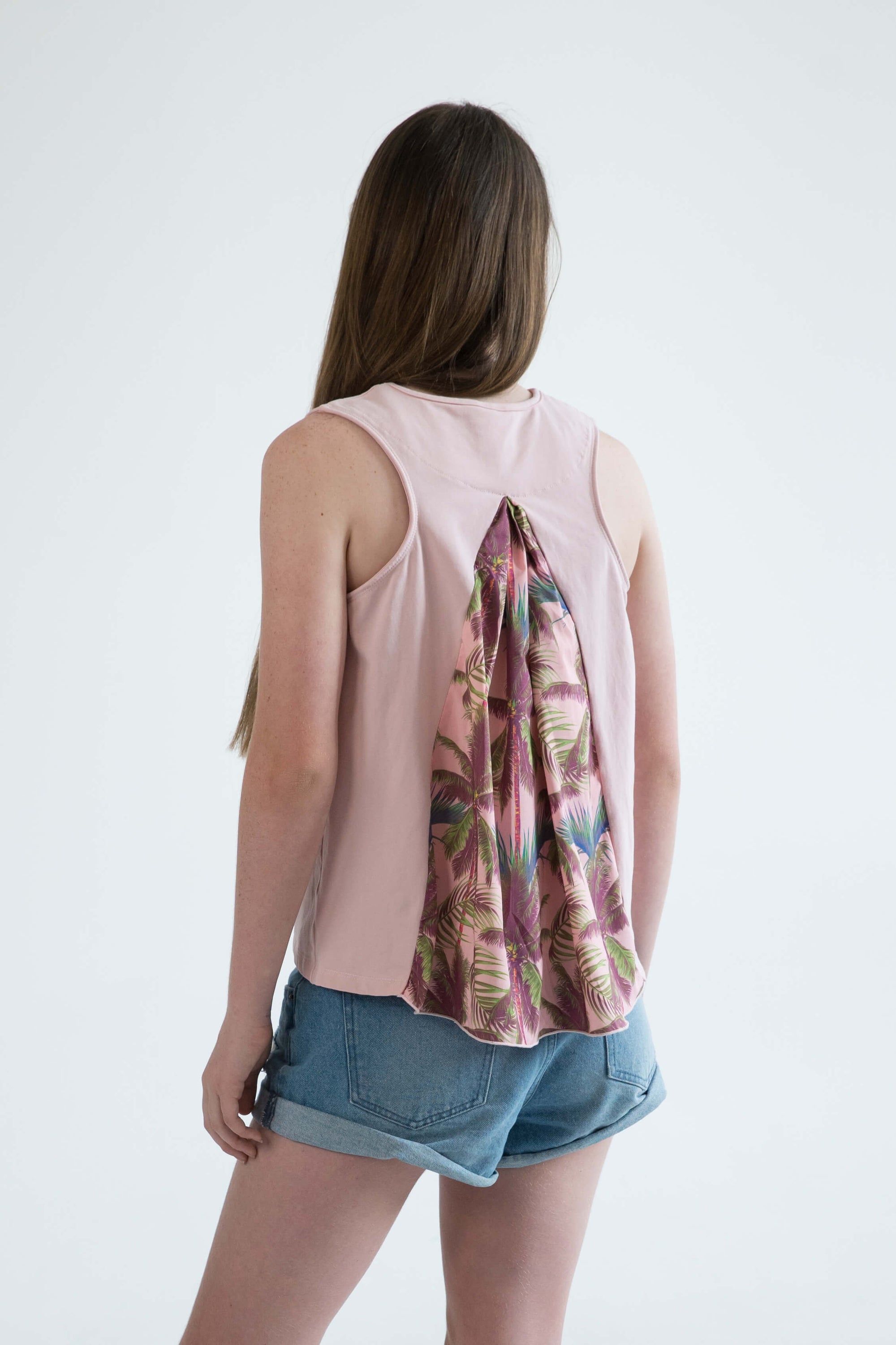 pink teen girls clothing sleeveless singlet top palm tree print by Love Haidee Australia racer back