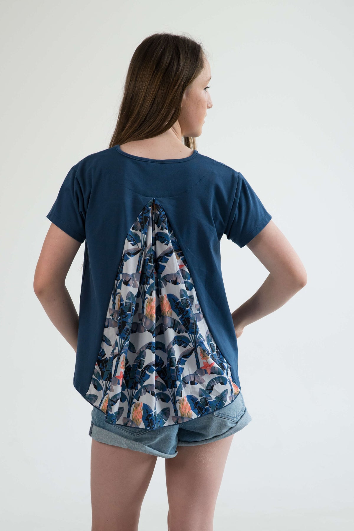 blue teen girls clothing short sleeve t-shirt top banana leaf palm print by Love Haidee Australia back