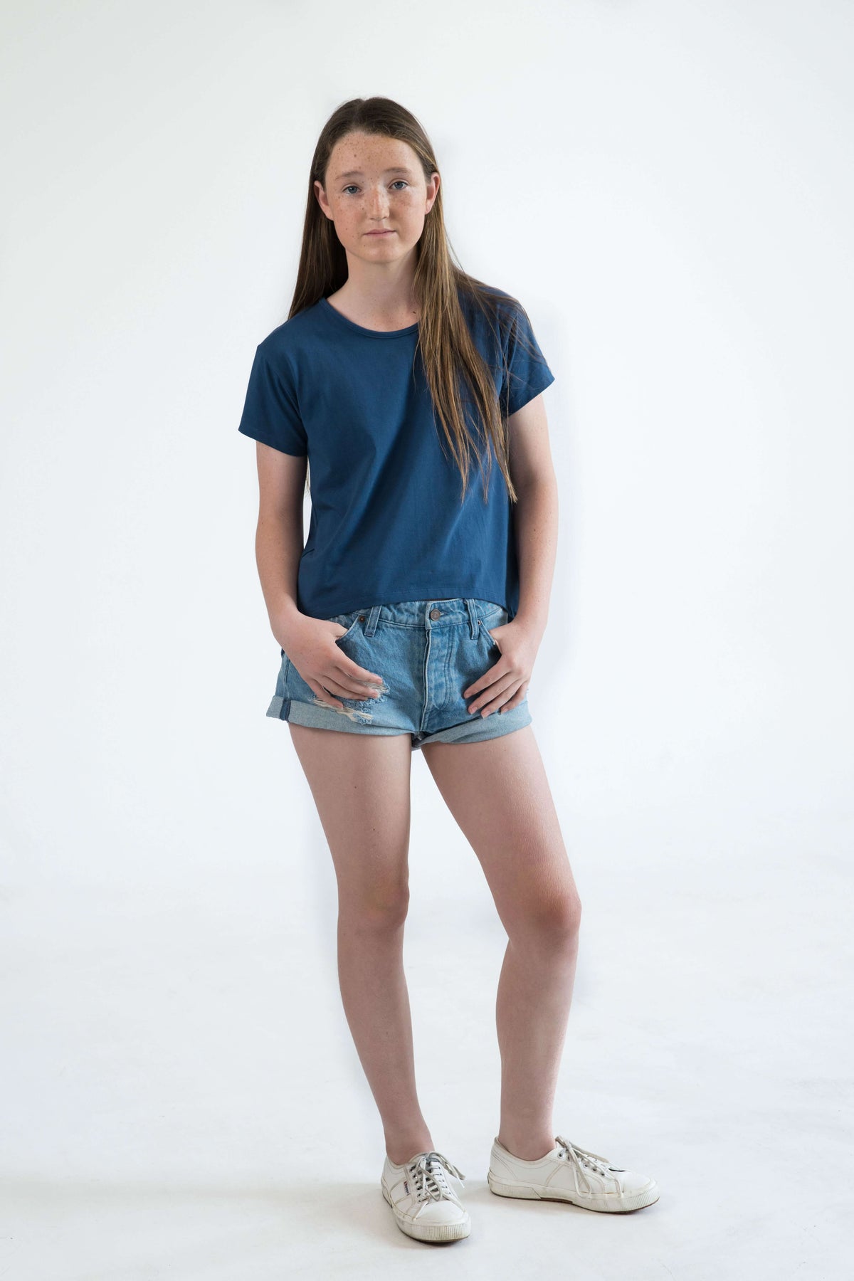 blue teen girls clothing short sleeve t-shirt top banana leaf palm print by Love Haidee Australia front