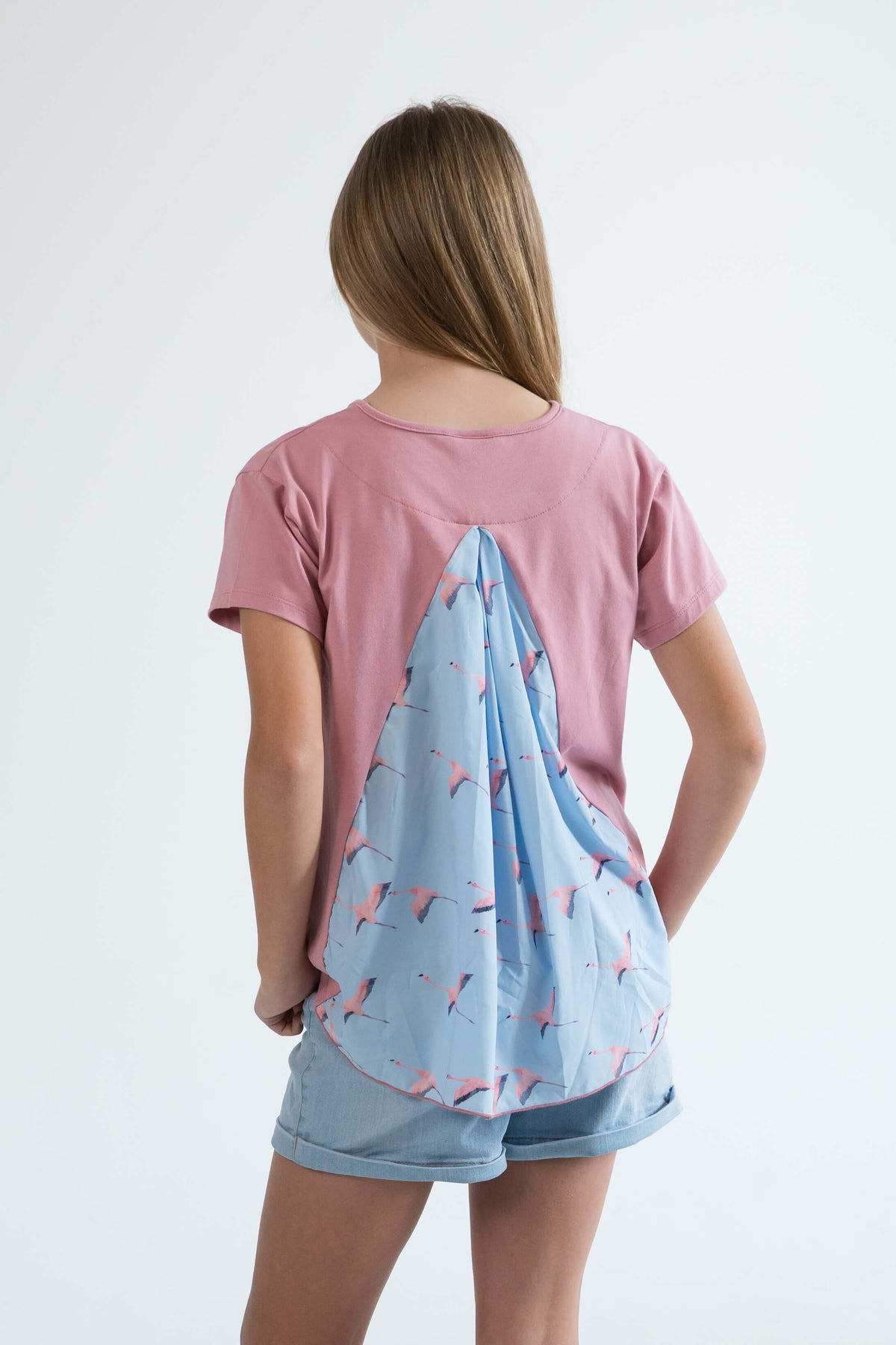 pink teen girls clothing short sleeve t-shirt top flamingo print by Love Haidee Australia back