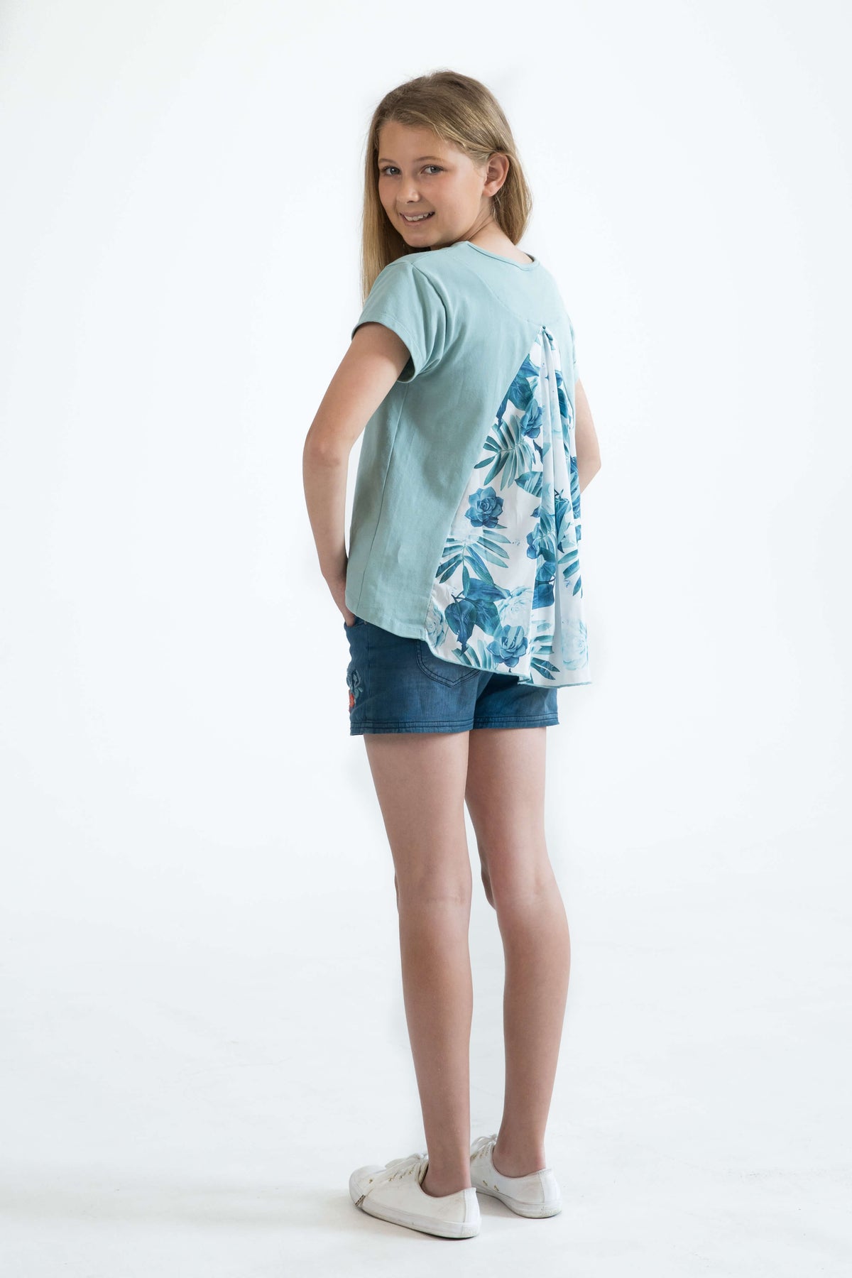 mint green teen girls clothing short sleeve t-shirt top floral print by Love Haidee Australia back