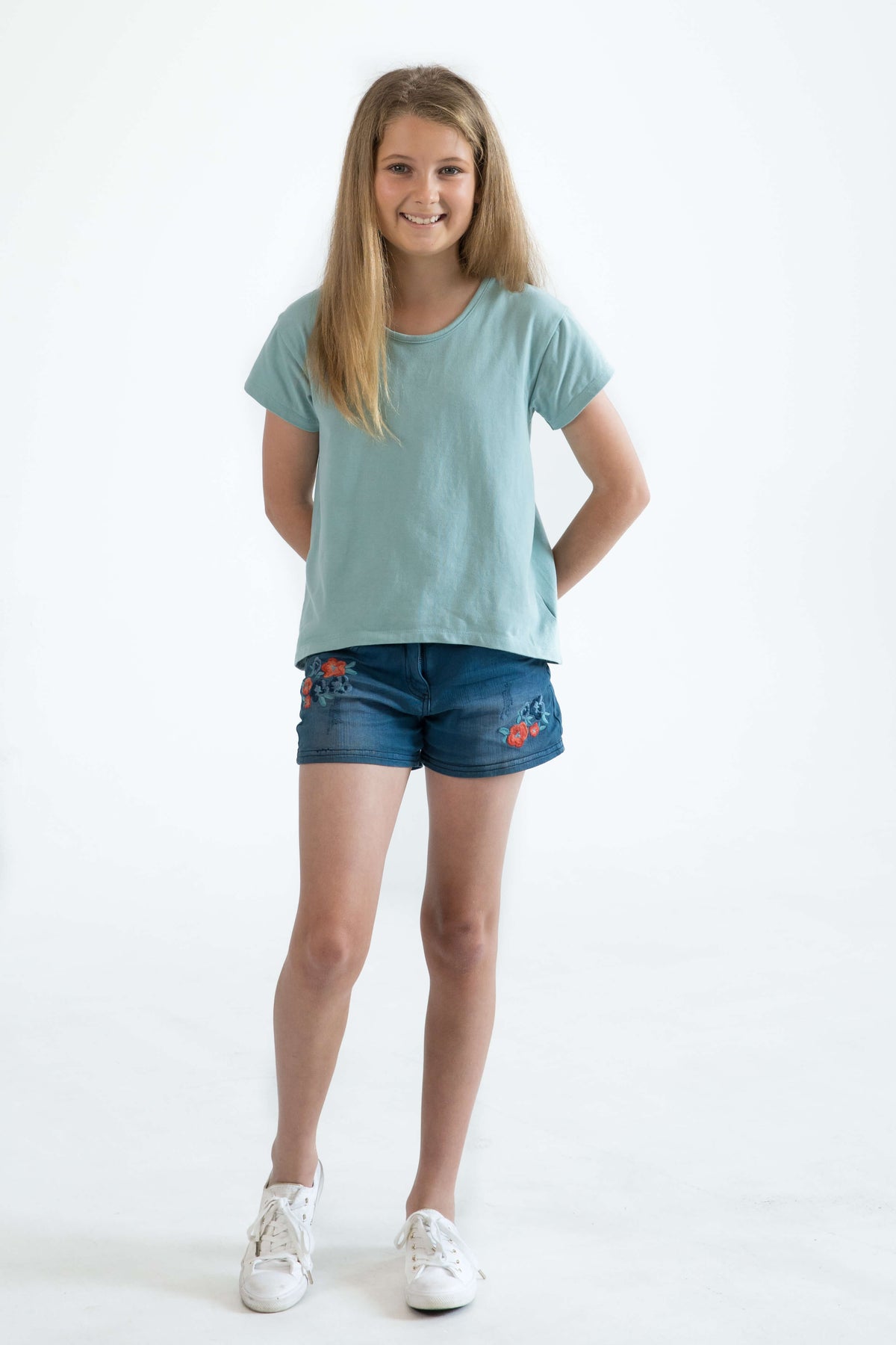 mint green teen girls clothing short sleeve cropped t-shirt top floral print by Love Haidee Australia front Siena