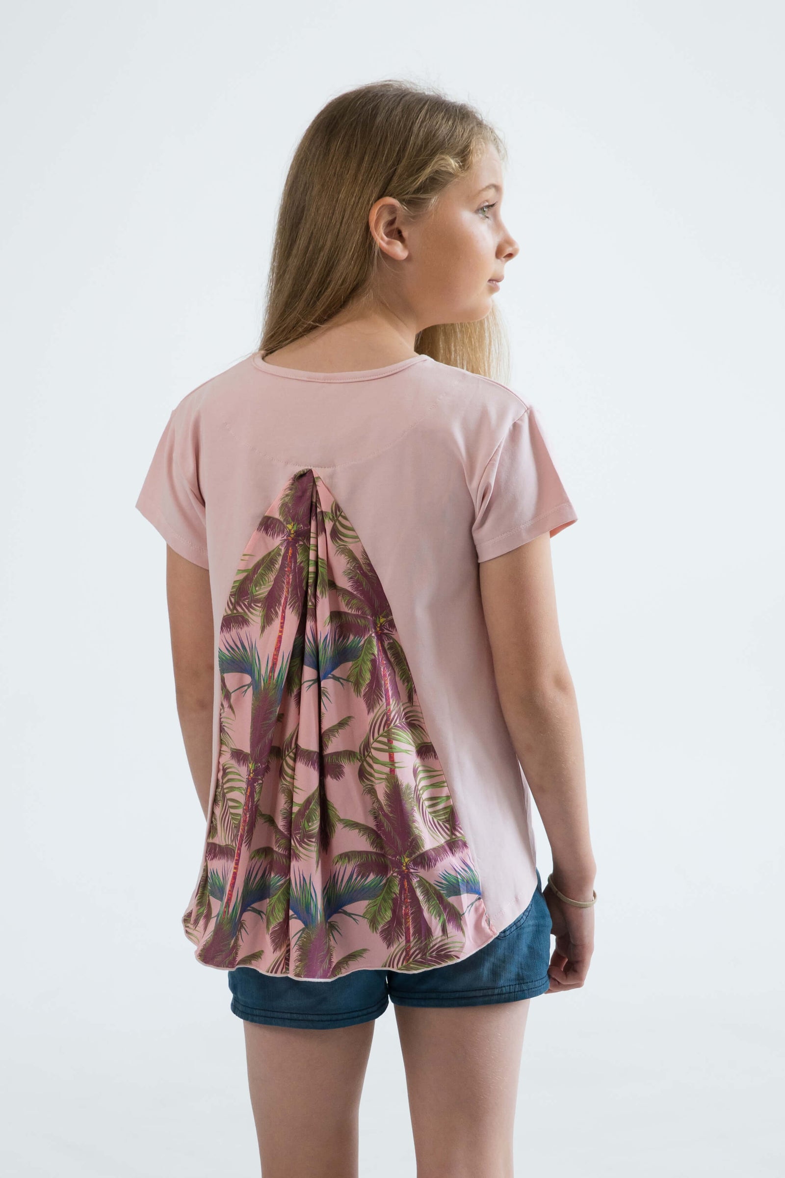 pink teen girls clothing short sleeve t-shirt top palm tree print by Love Haidee Australia side view