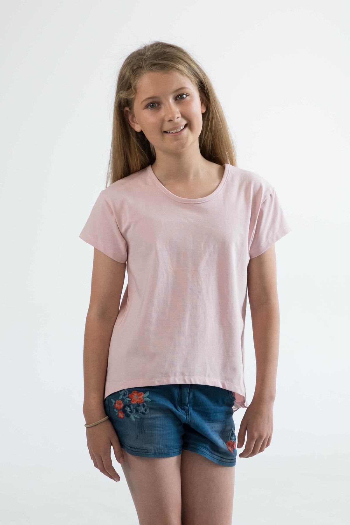 pink teen girls clothing short sleeve t-shirt top palm tree print by Love Haidee Australia front