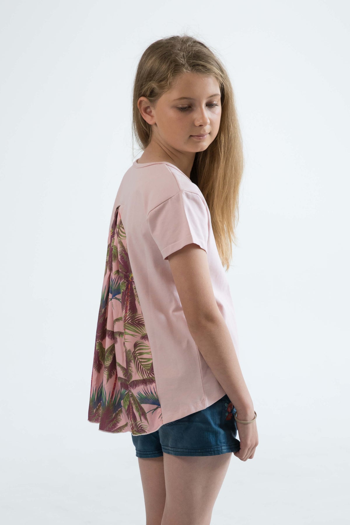 pink teen girls clothing short sleeve t-shirt top palm tree print by Love Haidee Australia side view