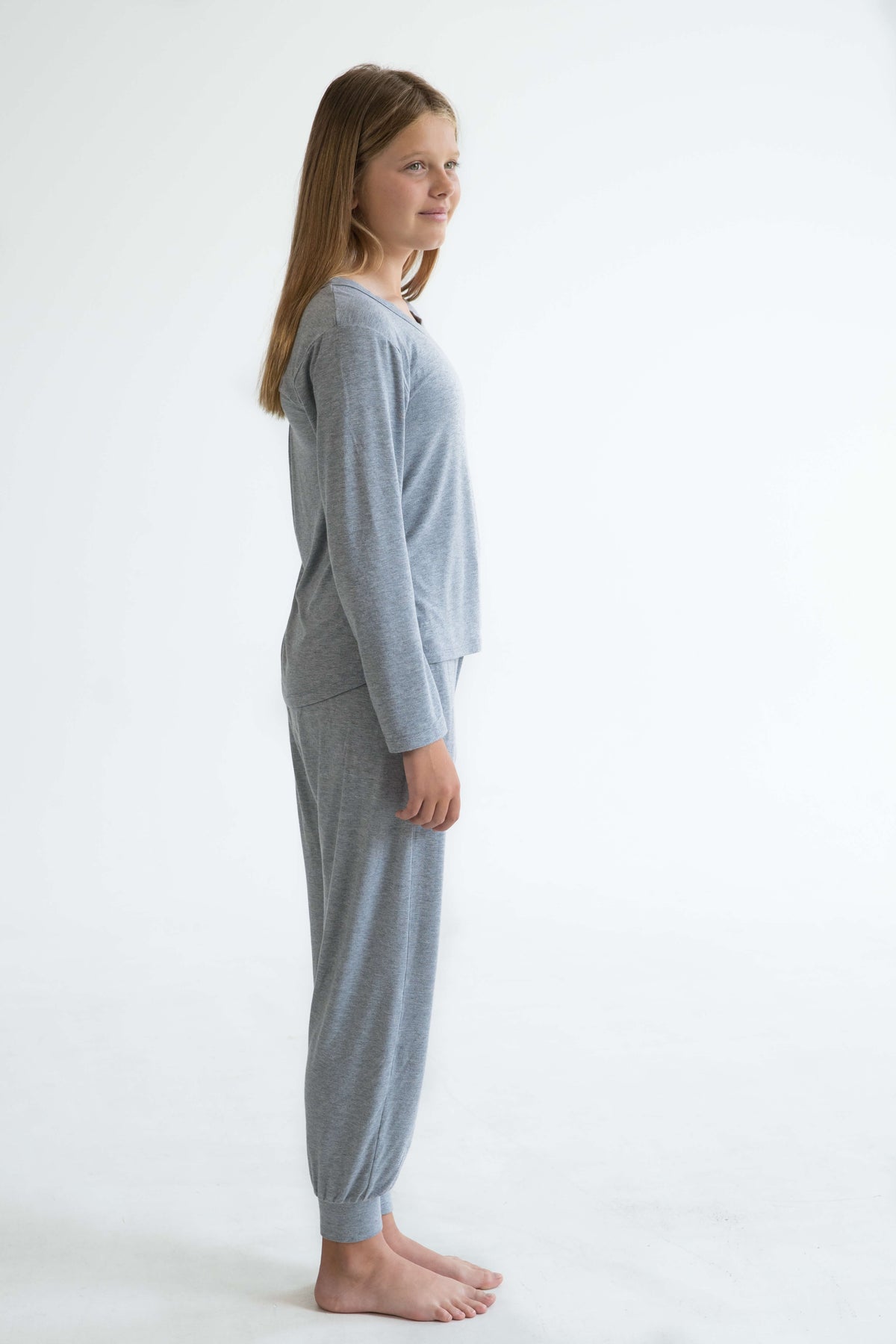 grey girls winter pyjamas set long pants and long sleeve top by Love Haidee Australia side