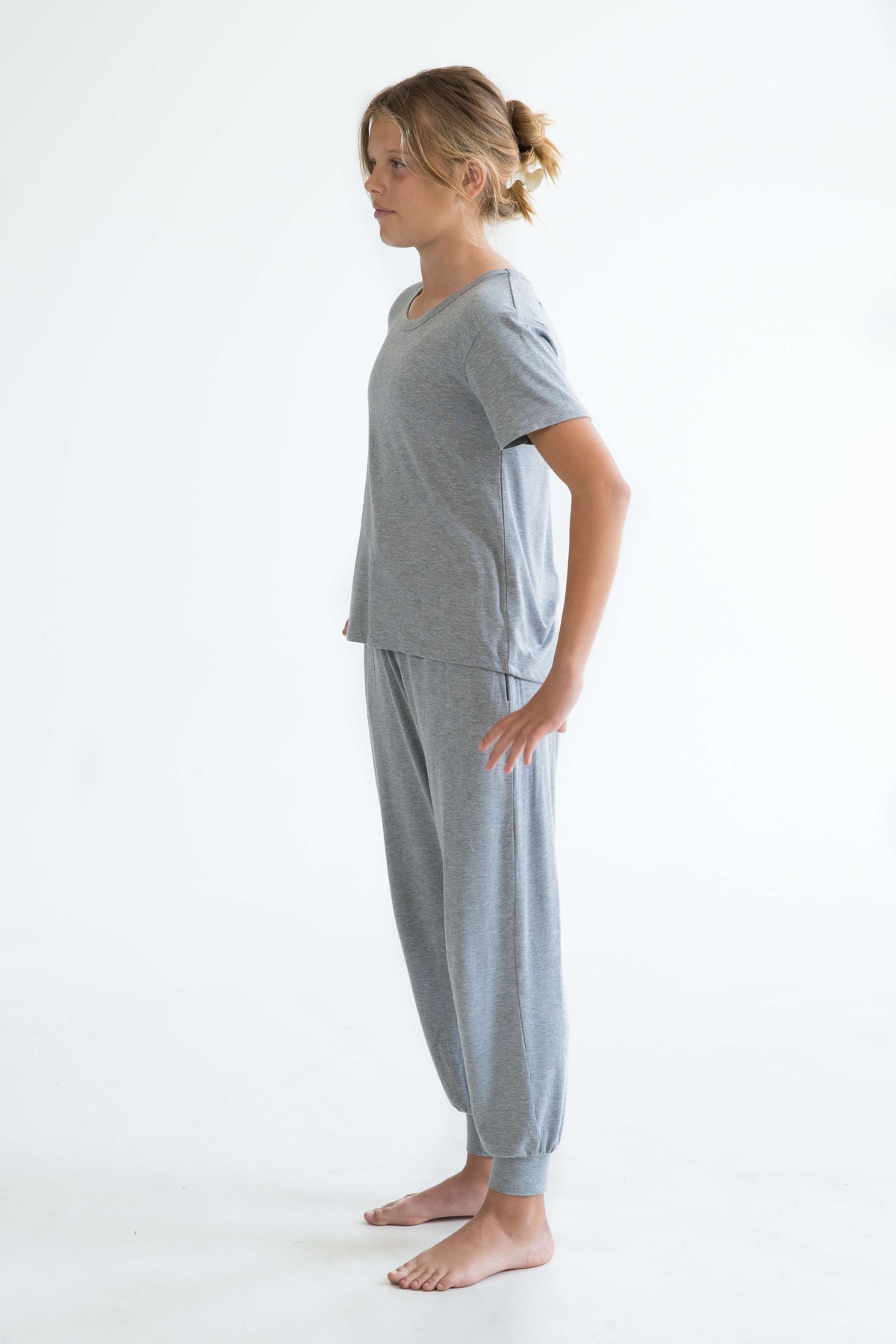 grey teen girls bamboo pyjamas long pants elastic waist, pockets and drawstring by Love Haidee Australia side