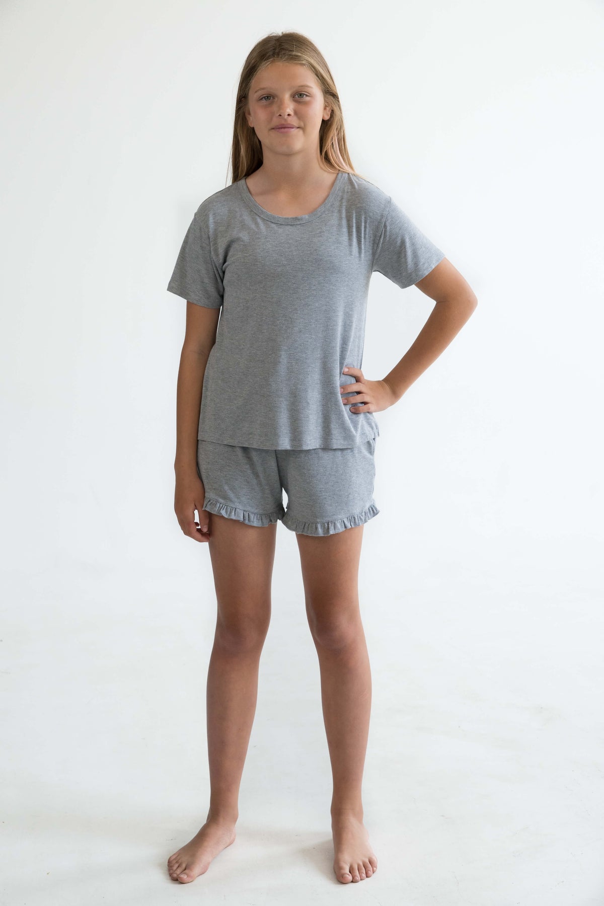 grey teen girls  short sleeve bamboo pyjama top by Love Haidee Australia front