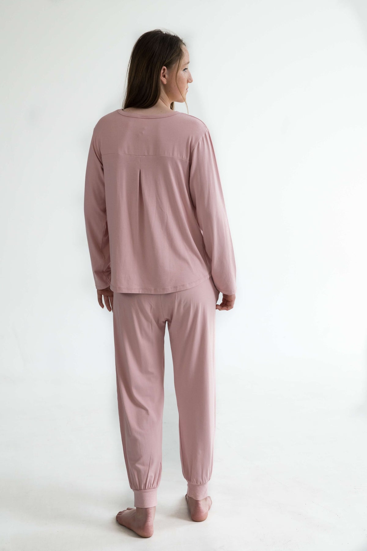 pink teen girls bamboo pyjamas long pants elastic waist, pockets and drawstring by Love Haidee Australia back view Ella