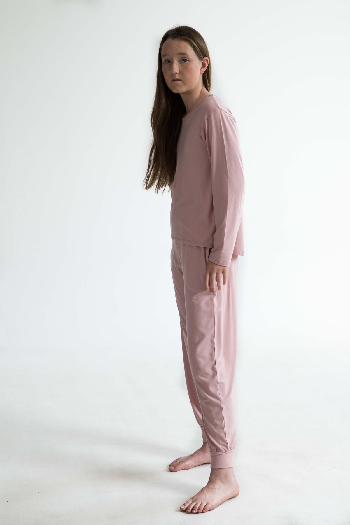 pink teen girls winter long sleeve bamboo pyjama top by Love Haidee Australia side