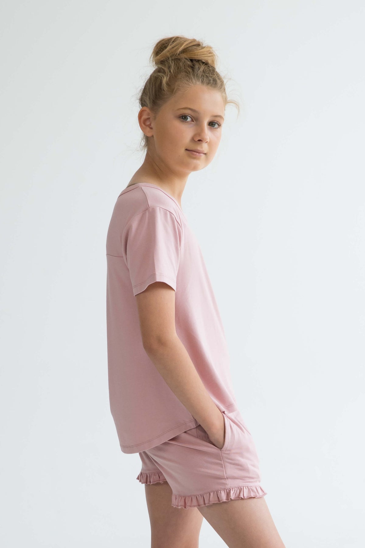 pink teen girls  short sleeve bamboo pyjama top by Love Haidee Australia side