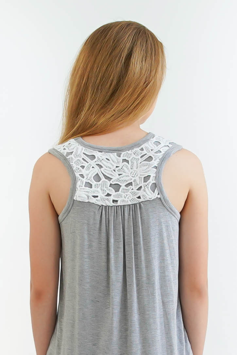 grey teen girls summer bamboo pyjama singlet by Love Haidee Australia back view close up lace