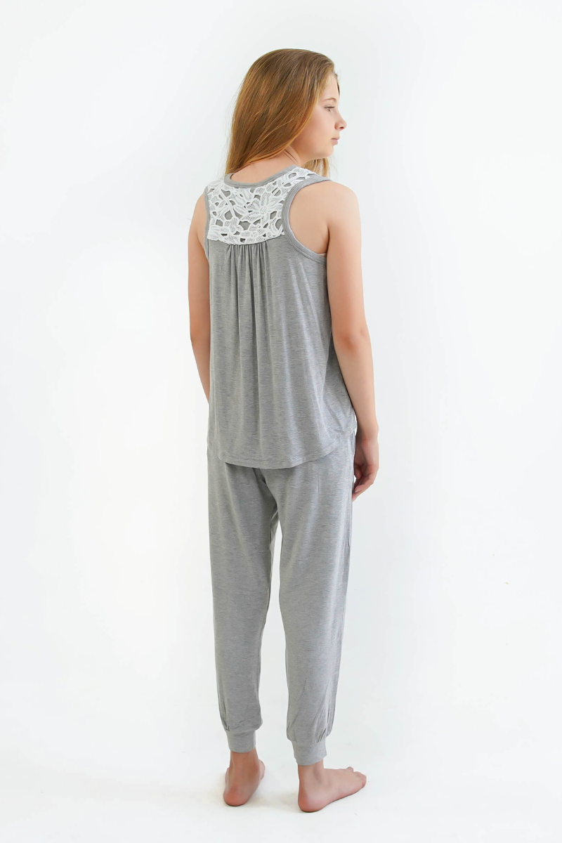 grey teen girls summer bamboo pyjama singlet by Love Haidee Australia back view Siena