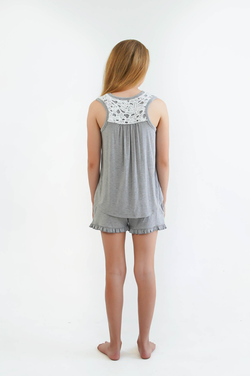 grey teen girls summer pyjamas set shorts and singlet by Love Haidee Australia back