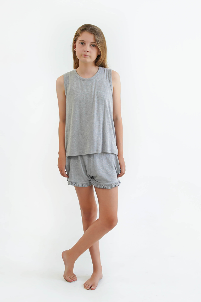 grey teen girls summer bamboo pyjama singlet by Love Haidee Australia front view Siena