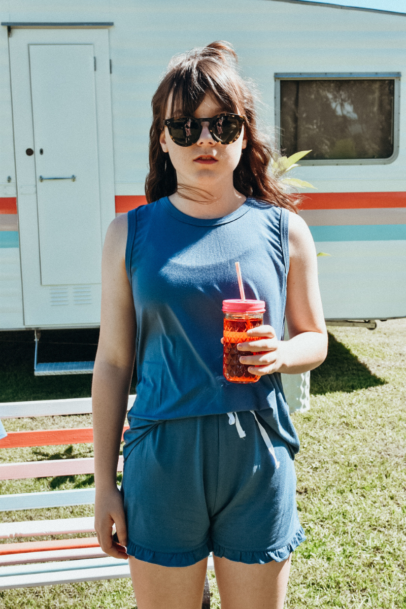 Blue Girls Pyjamas SET Sleep Shorts Sleep Tank Love Haidee