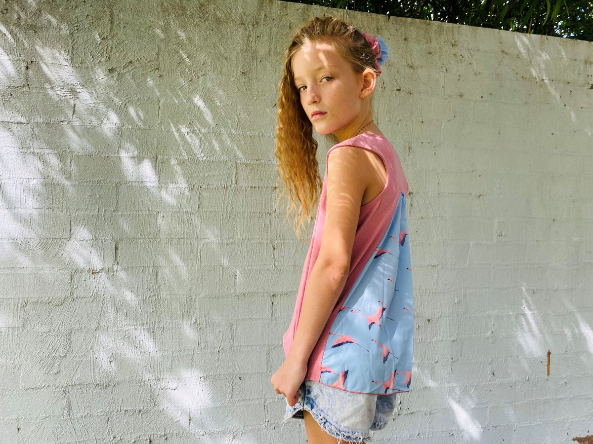 pink teen girls clothing sleeveless singlet top flamingo print by Love Haidee Australia summer&#39;s real world